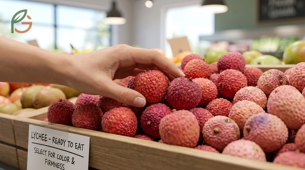 Lychee preparation method involves selecting vibrant red fruits around one inch in diameter with a floral scent.