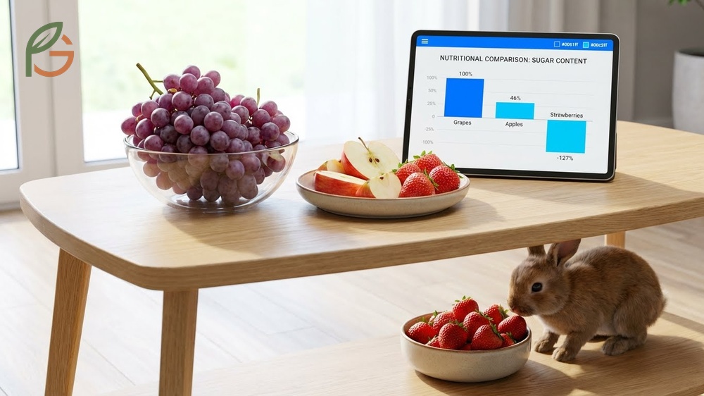 Nutritional comparison of grapes versus other pet-safe fruits based on sugar and water content.