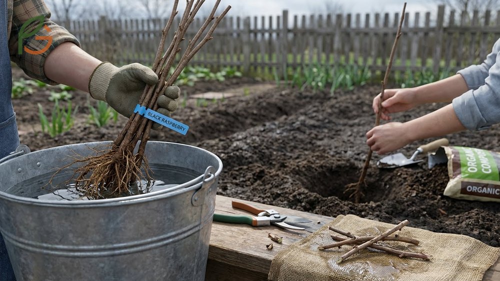 Planting black raspberries in early spring when soil temperatures reach 40 degrees Fahrenheit for root development.