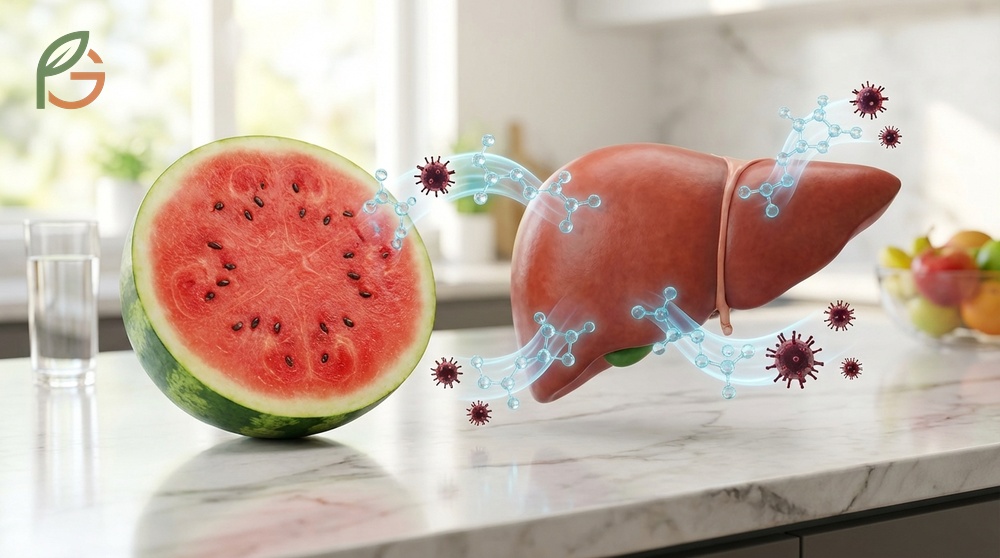 Watermelon is good for the liver containing 6890 mcg of lycopene to reduce oxidative stress and inflammation.