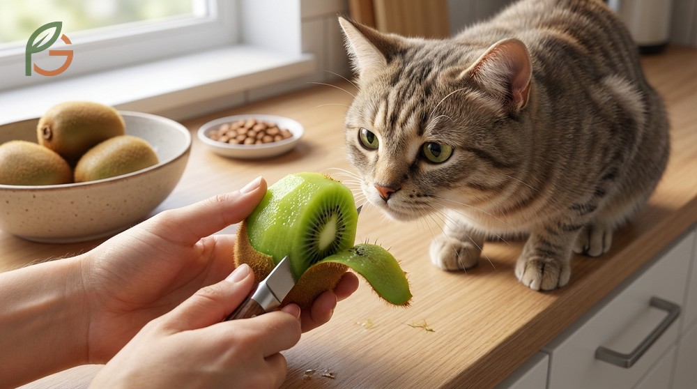 Can cats eat kiwi skin which presents choking hazards and digestive irritation risks.