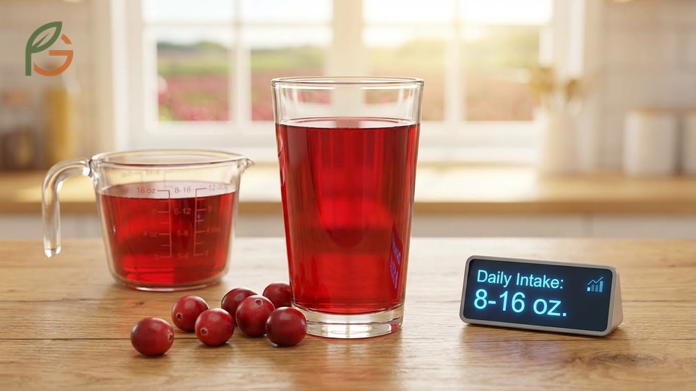 Optimal cranberry juice intake for urinary tract prevention and heart health benefits based on clinical trial data.