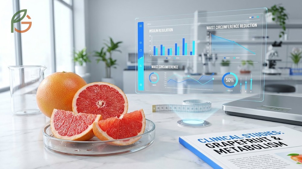 Grapefruit and weight loss benefits stem from insulin regulation and a low caloric density of just 42 calories per half fruit.