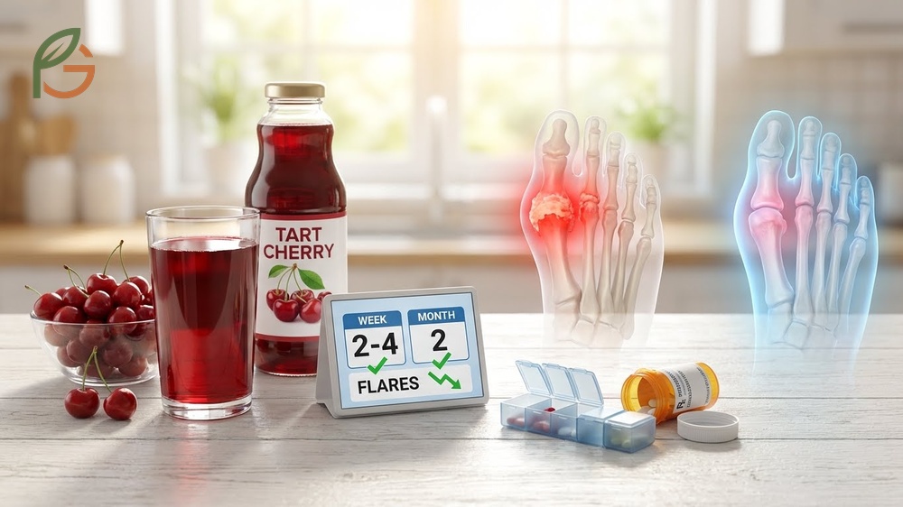 How fast does cherry juice work for gout timeline showing measurable inflammation reduction within two to four weeks.