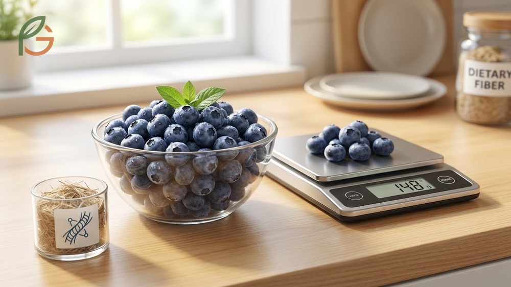 How much fiber in blueberries detailed with 3.6 to 4 grams per serving supporting daily nutritional goals.
