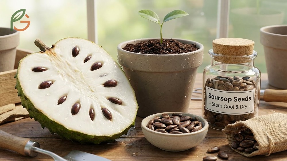 Growing soursop from seed steps for selecting firm brown seeds that sink in water for better germination.