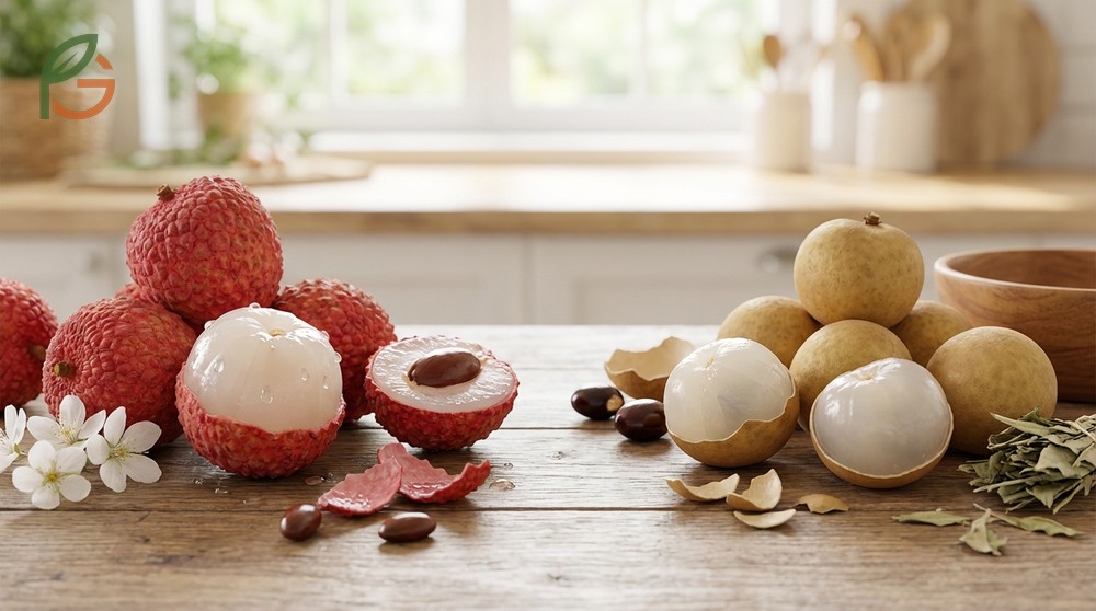 Lychee vs longan taste comparison highlighting the floral tartness of lychee against the pure musky sweetness of longan.