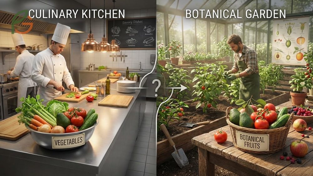 Culinary vegetable vs botanical fruit comparison highlighting usage in savory dishes versus biological origin.