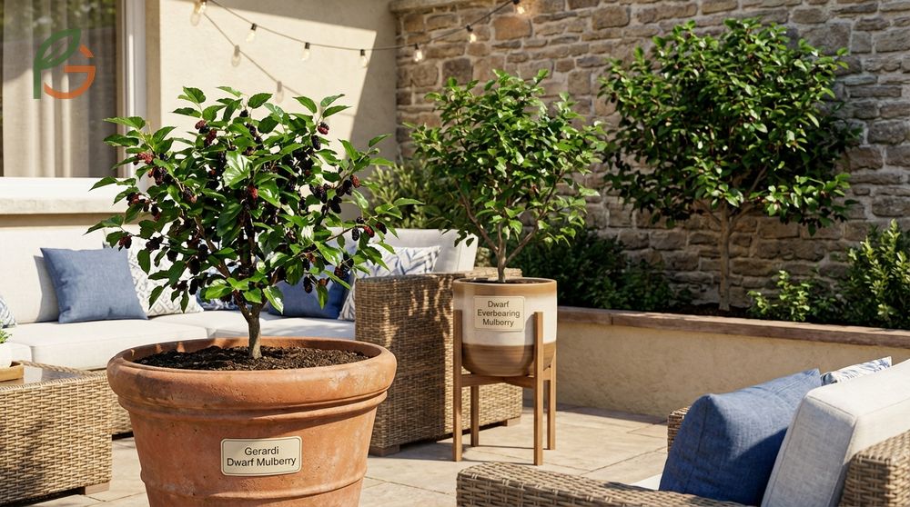 Dwarf mulberry tree size ranges from 6 to 10 feet tall making them perfect for containers and small patios.