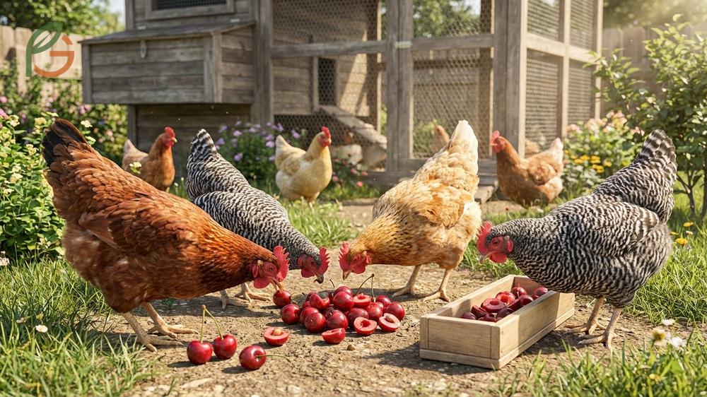 Can chickens eat cherries benefits showing increased hydration from water content and energy from natural sugars during hot weather.