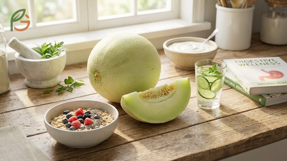 Honeydew digestion benefits providing 1.4g fiber and electrolytes for healthy gut function.