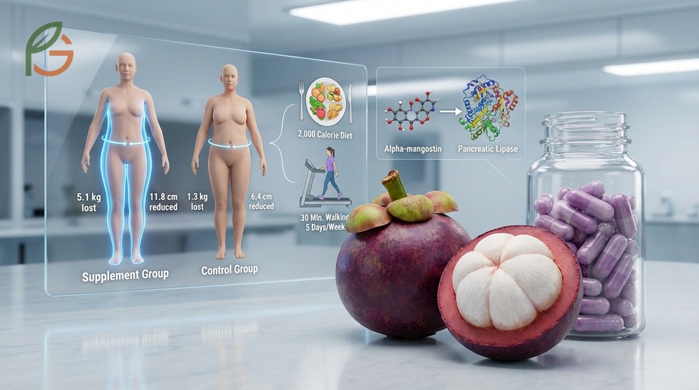 Mangosteen weight loss benefits include an average reduction of 5.1 kg in 8 weeks when combined with diet.