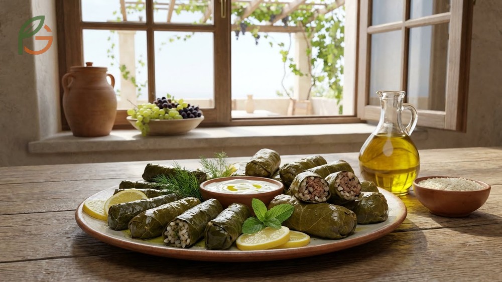 Stuffed grape vine leaves nutrition breakdown comparing calories in vegetarian dolmades versus meat filled traditional recipes.