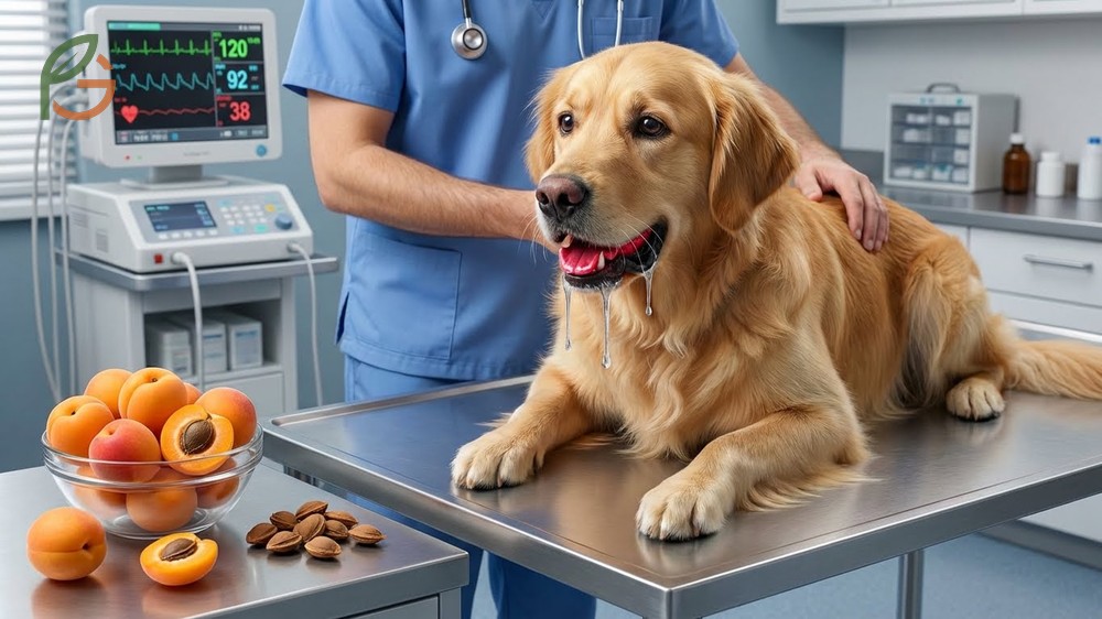 Symptoms of apricot poisoning in dogs include excessive drooling dilated pupils and bright red gums.