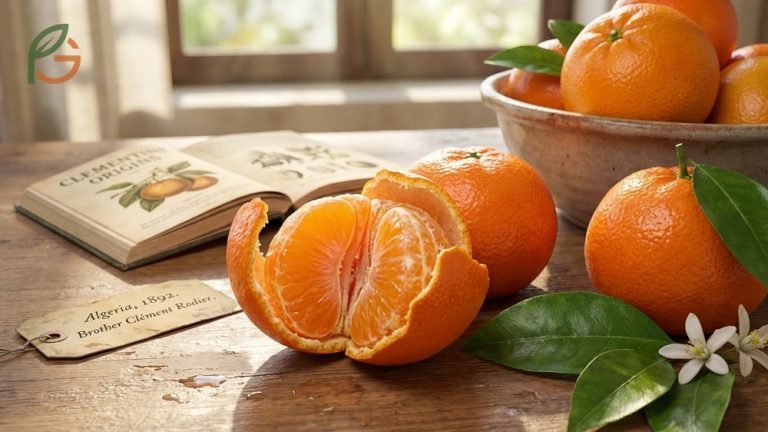 What is a clementine explained as a seedless hybrid fruit that peaks in sweetness during winter.