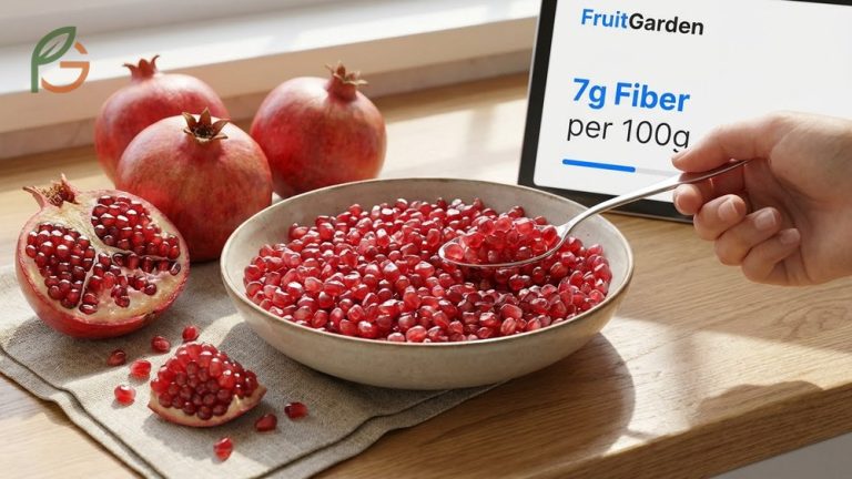 Can you eat pomegranate seeds safely with 7g of fiber per 100g serving for digestive health.