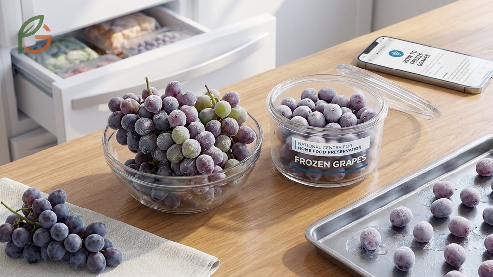 Freezing grapes to create a sweet sorbet-like texture while preserving vitamins and antioxidants.