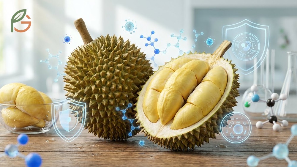 Health benefits of durian include 436mg of potassium per 100g to help regulate blood pressure levels.
