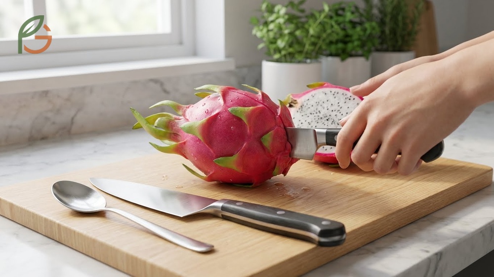 How to cut dragon fruit easily starts with slicing lengthwise and scooping the flesh to yield 60-70% edible fruit.