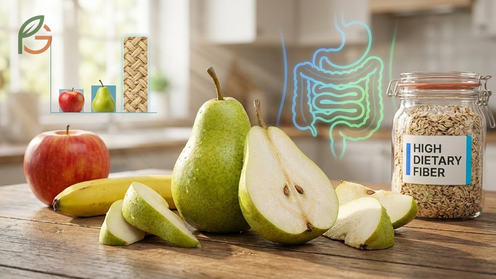 Pears for constipation are effective because one medium fruit delivers six grams of dietary fiber for regularity.