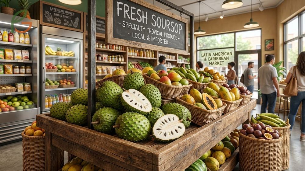 Specialty stores soursop sources in regions with Caribbean populations and direct shipments from South Florida growers.