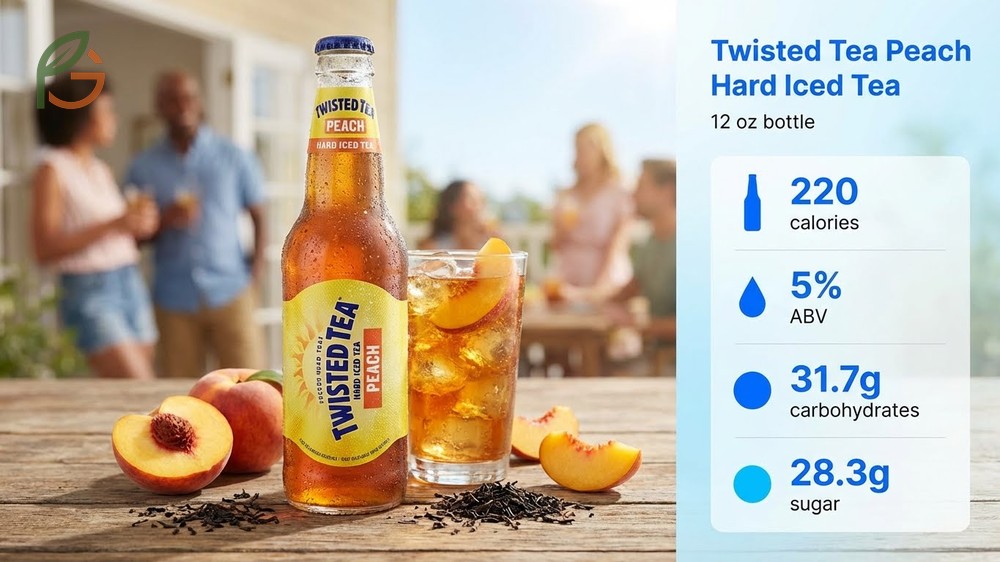 Twisted Tea Peach nutrition facts show it contains brewed tea and five percent alcohol with over twenty grams of sugar.