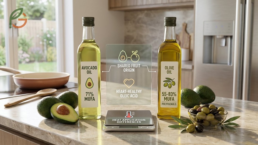 Both oils contain high monounsaturated fats but avocado oil remains stable at higher temperatures due to its unique composition.