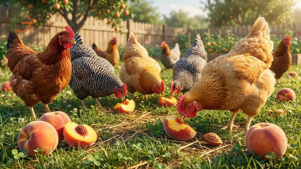 Can chickens eat peach skins safely as a source of antioxidants and fiber without peeling requirements.