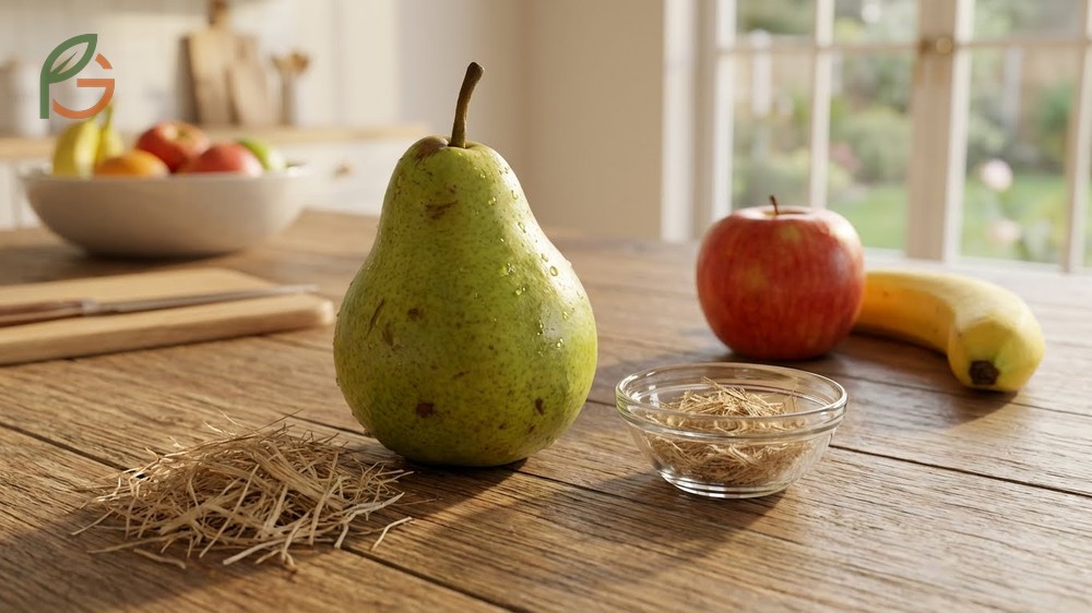 Fiber in pears includes a beneficial mix of soluble and insoluble types that exceeds the content in apples or bananas.