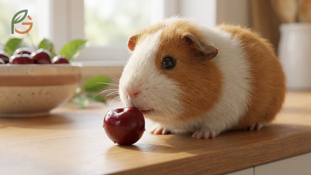 Can guinea pigs eat cherries safety tip suggesting one pitted cherry twice a week to contribute to their vitamin C requirements.