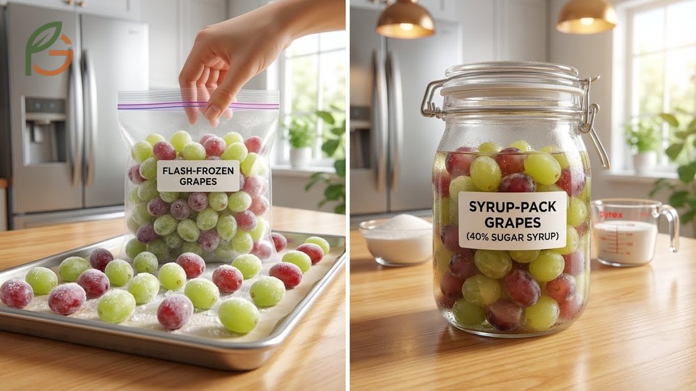 How to freeze grapes using the flash-freeze method on a baking sheet to prevent clumping.