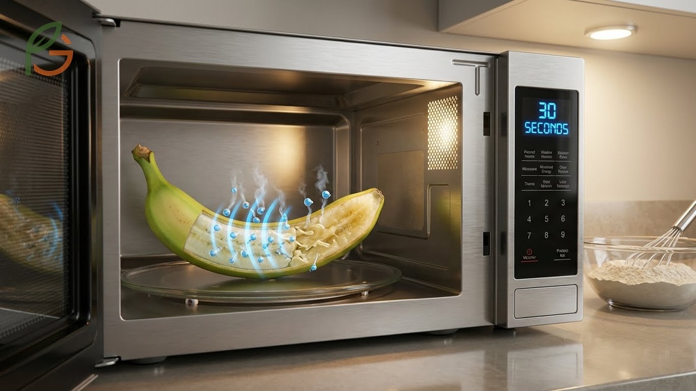 How to ripen bananas in microwave on high power for thirty seconds to rapidly soften fruit for batter.
