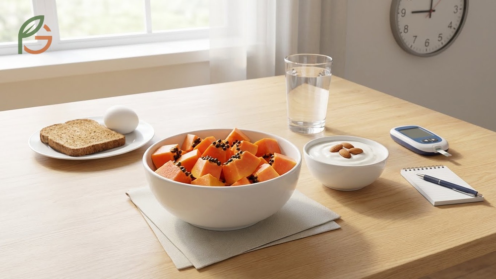 Papaya diabetic diet guidelines recommending one cup daily paired with protein sources like Greek yogurt.