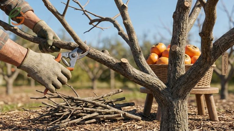 Pruning persimmon trees for structure and yield transforms weak branches into strong productive frameworks.