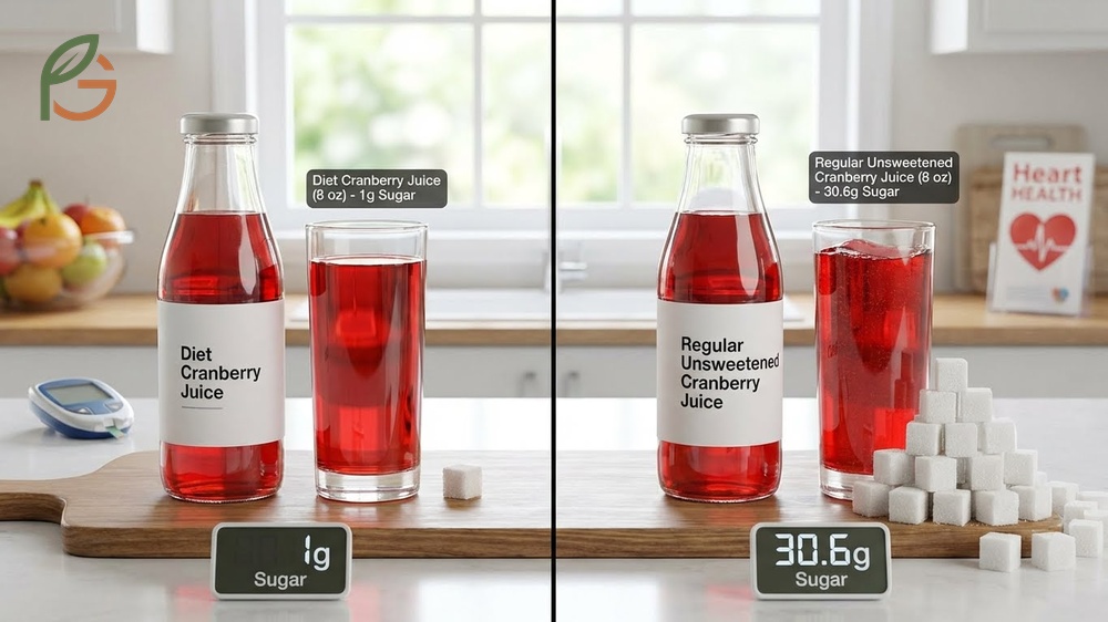Sugar content in cranberry juice varies significantly between diet and regular versions.