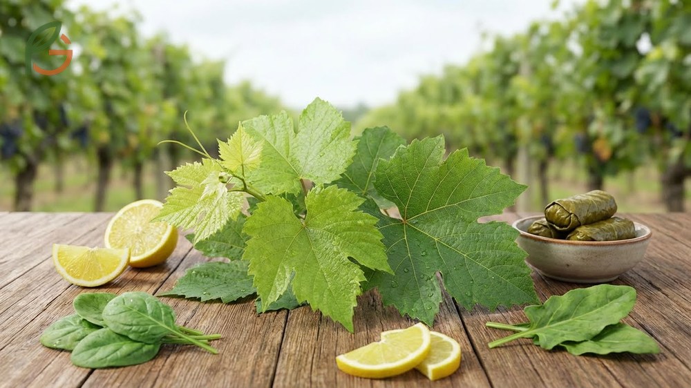 What do grape leaves taste like described as tangy and citrusy with earthy notes similar to spinach or sorrel greens.