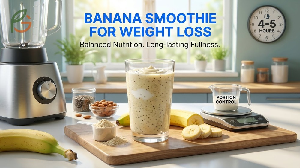 Banana smoothie for weight loss recipe combining frozen banana protein powder and spinach for a balanced meal replacement.