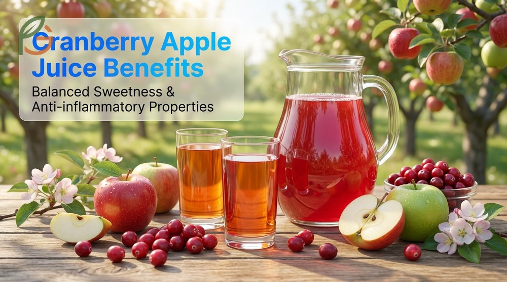 A balanced glass of cranberry apple juice containing quercetin and pectin fiber for digestive health.