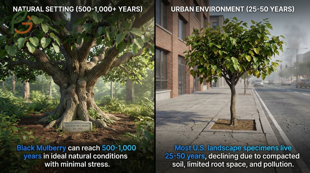 How long do mulberry trees live typically spans 30 to 50 years in urban settings and longer in nature.