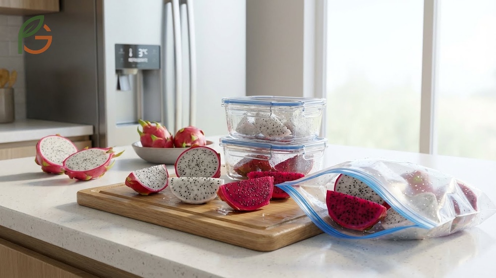 How to store cut dragon fruit involves using airtight containers in the fridge to keep it fresh for up to 2 weeks.