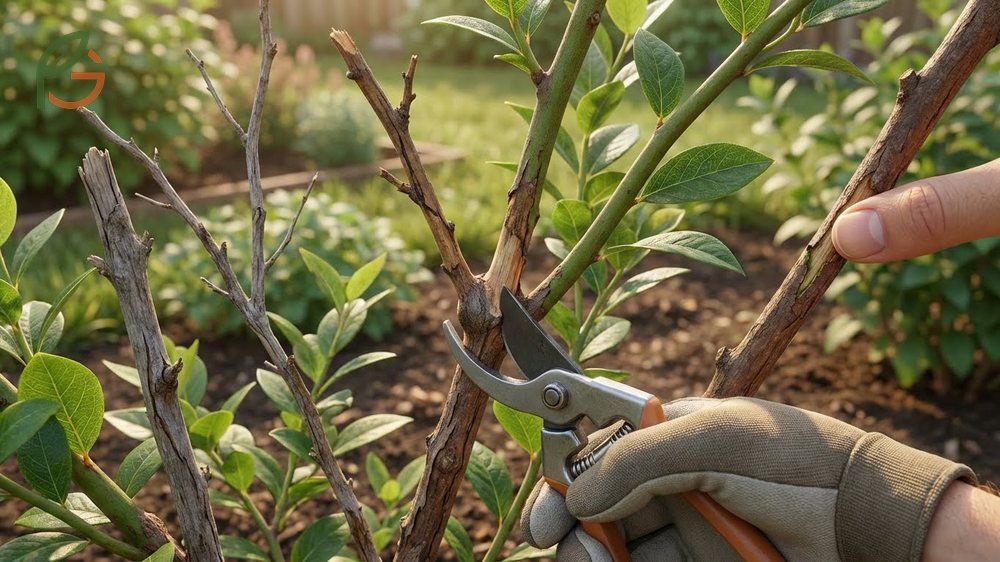 When to prune blueberry bushes instructions for cutting dead brown branches back to living green tissue.