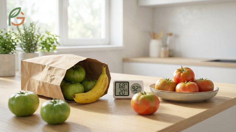 How to ripen green tomatoes indoors at 70 degrees with high humidity for a harvest within 7 to 10 days.