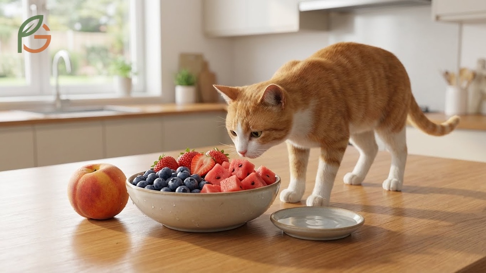 Fruits cats can eat list including blueberries strawberries and watermelon.