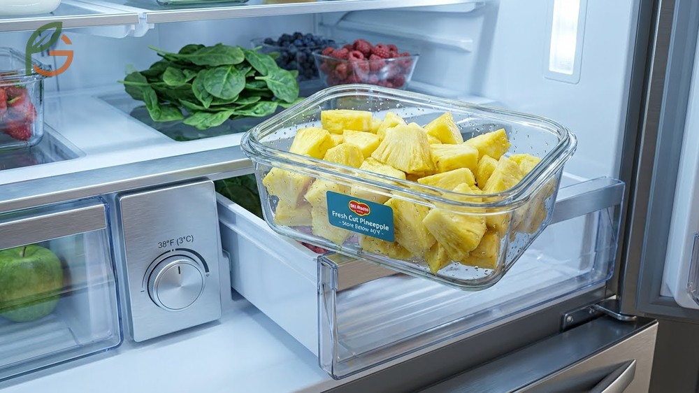 How to cut a pineapple and store the fresh chunks in airtight containers to last five days.