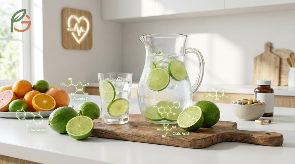 Health benefits of lime water include kidney stone prevention by reducing new stone formation by 74 percent naturally.