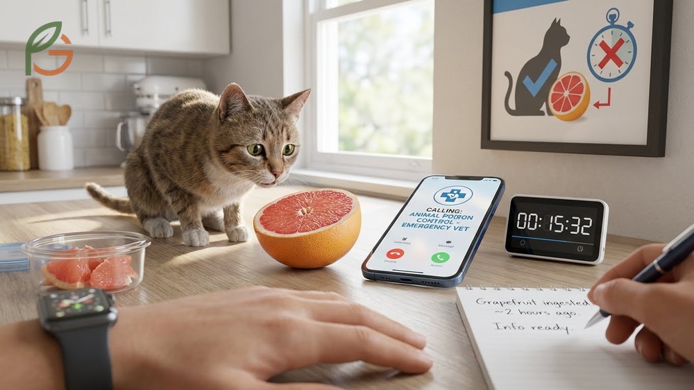What to do if cat eats grapefruit guide emphasizing immediate veterinary contact and avoiding home remedies.