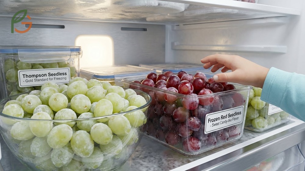 Best grape varieties to freeze such as seedless Thompson and Cotton Candy for optimal texture.
