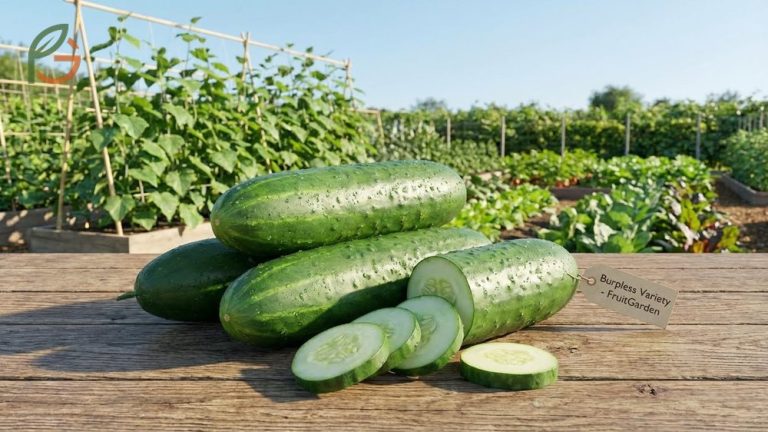 Fresh harvested burpless cucumbers shown with sliced sections to demonstrate their thin skin and seedless interior.