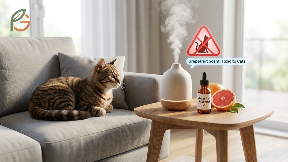 Is grapefruit scent safe for cats warning about essential oil diffusers and respiratory toxicity risks.