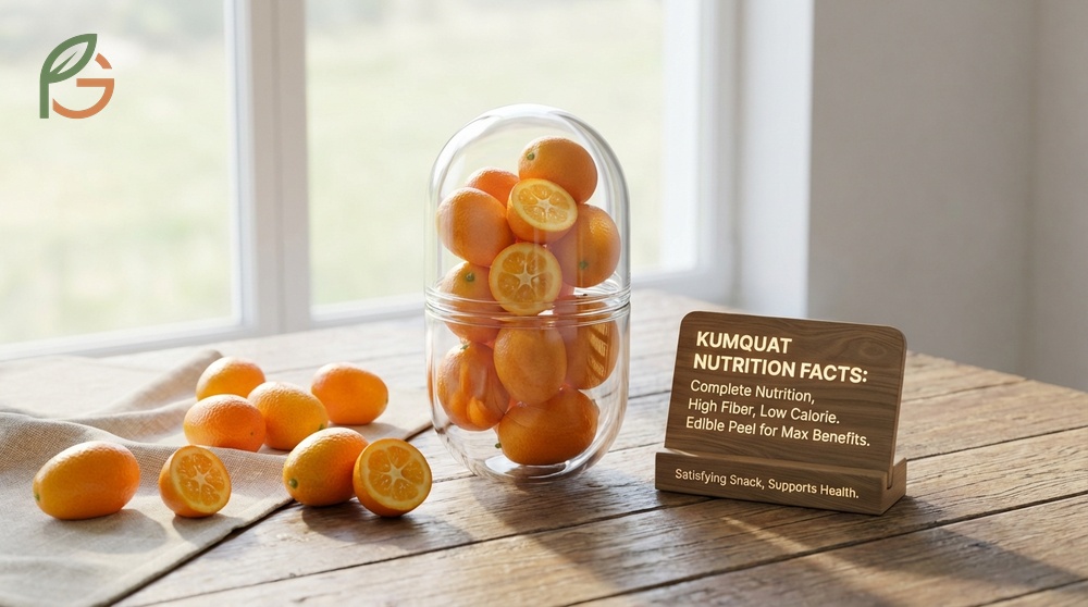 Kumquat nutrition facts highlighting the high fiber and vitamin C content in this low calorie citrus fruit.